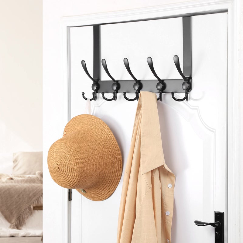 Dseap Over The Door Hook Hanger - Fits 1 3/8" to 1 3/4" Standard Doors | 5 Tri Hooks Heavy Duty Towel/Coat Rack | Door Organizer for Clothes, Jackets, Hats, Towels, Black - Image 4
